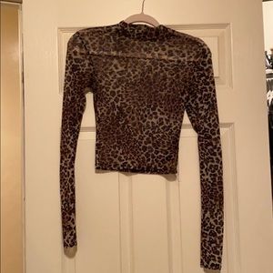 Leopard sheer turtleneck top